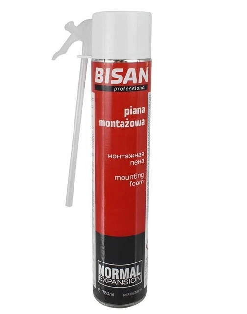 Espuma de montaje rápido BISAN, espuma de construcción para puertas, ventanas, aislamiento y montaje 750 ml