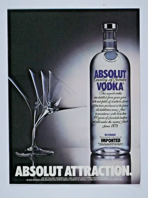 Absolut Attraction Vintage 1986 Vodka Original Print Ad 8.5 x 11"