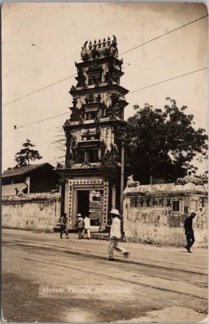 Vintage SINGAPORE RPPC Real Photo Postcard "HINDU TEMPLE" Street Scene w/ Cancel
