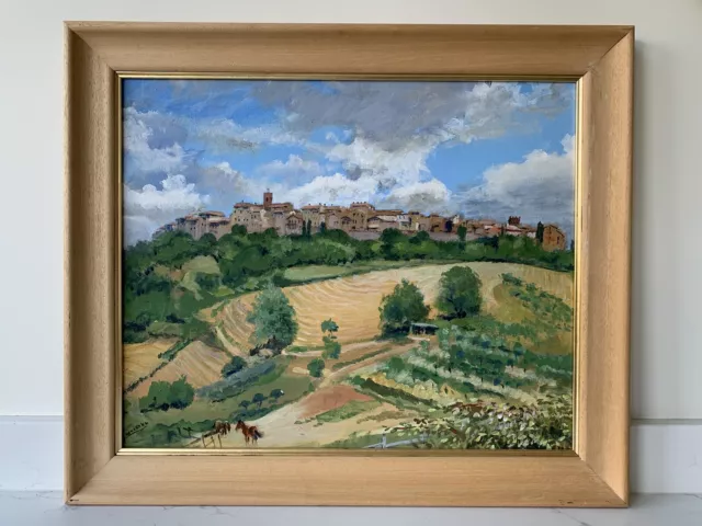 Original Oil Acrylic Painting Tuscany Village Landscape Italy Peter Luscombe