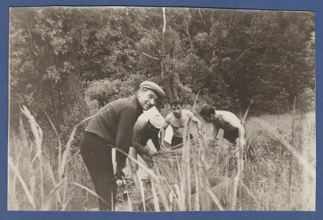 Handsome Guys naked torso with fishing nets Soviet Vintage Photo USSR