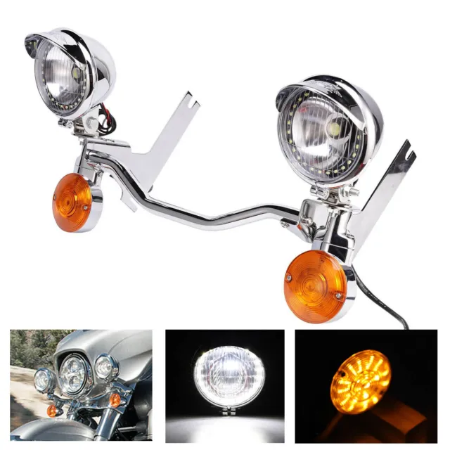 Chrome Spot Passing Lamp Mount Light Bar Fit For Harley Touring 1994-2013