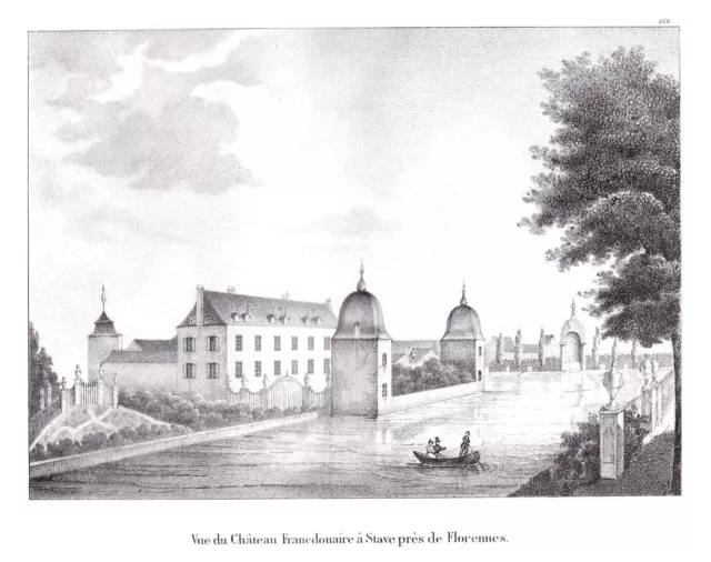 Stave Florennes Wallonien Schloss chateau Lithographie Cloet Belgique Belgien