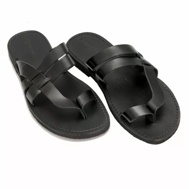 Chaussures Sandales Hommes Tongs en Cuir Et Cuir pour Le Mer Etnico Noir