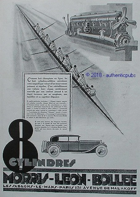 Publicite Morris Leon Bollee Voiture 8 Cylindres Sportif Aviron De 1928 Ad Pub