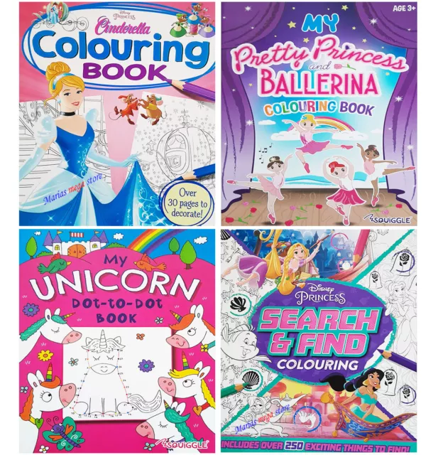 Colouring Books for Girls Kids Activity Book DISNEY PRINCESS CINDERELLA UNICORN