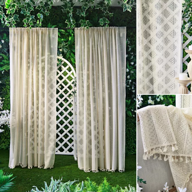 Lace Cream Boho Window Curtain Sheer Rod Pocket Sheer Door Curtains Bedroom Home