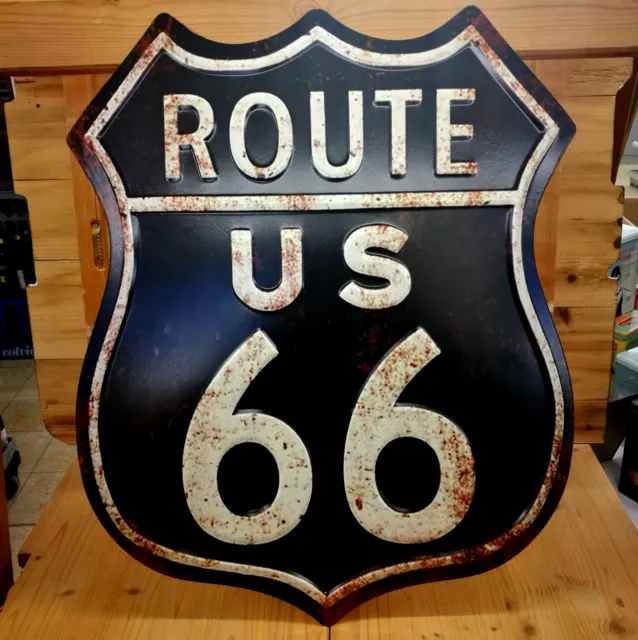 Blechschild Route 66  USA geprägt ca. 50 x 40 cm Garage Biker used look retro