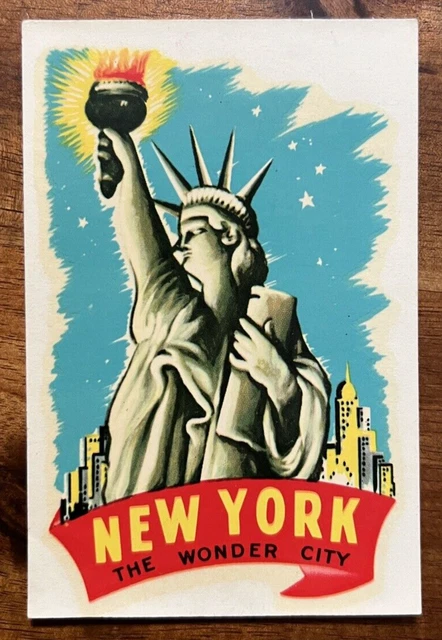 ORIGINAL VINTAGE NEW YORK TRAVEL Water DECAL wonder city statue liberty ...