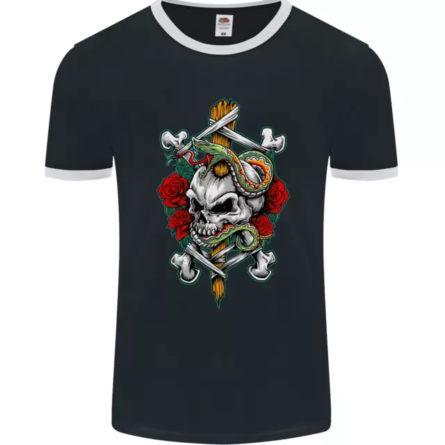 T-shirt da uomo Skull and Snake Biker heavy metal gotico fotol