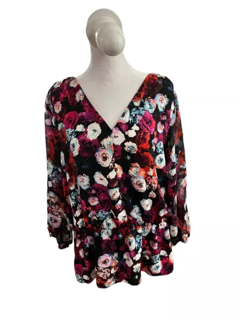 Attention Womens XL Burgundy Floral Blouse