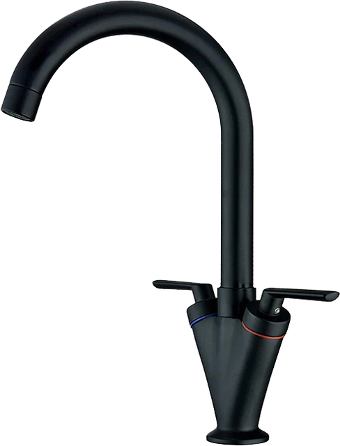 Black Kitchen Sink Tap Mono Bloc Double Lever High Swan Swivel Neck Mixer Taps