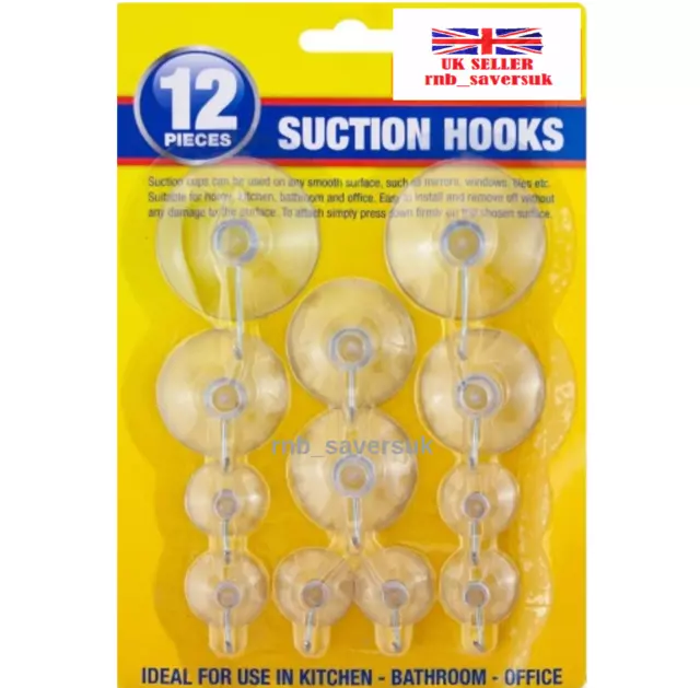 12 Vacuum Suction Hooks Adhesive Suction Cup 3x Sizes Hook Clear