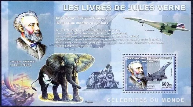 Congo 2006 MNH MS, Jules Verne, Science Fiction, Space Trains Airplane Elephant