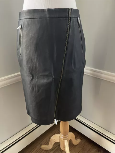 NWT J.Crew Collection Asymmetrical Front Zipper Black Leather Pencil Skirt 10