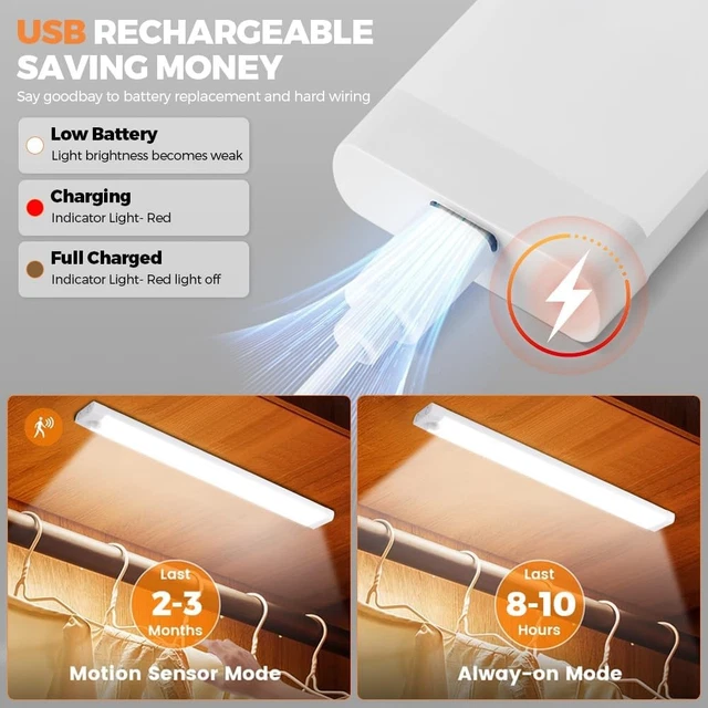 MOTION SENSOR LIGHTS - 30cm Under Cabinet Kitchen Lights, 3 Color ...