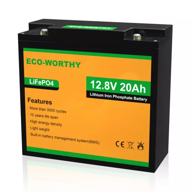 ECO-WORTHY 12V 20Ah LiFePO4 Batterie Lithium Akku BMS  für Aussenborder Boot