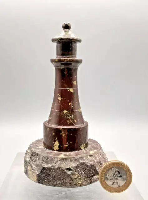 Vintage Cornish Turned Red Serpentine Lighthouse Paperweight - Lizard Cornwall