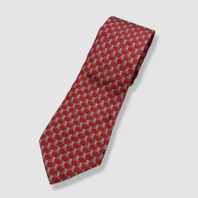 $210 Salvatore Ferragamo Mens Red Silk Interlocking Gancini Neck Tie Size 58x3.5
