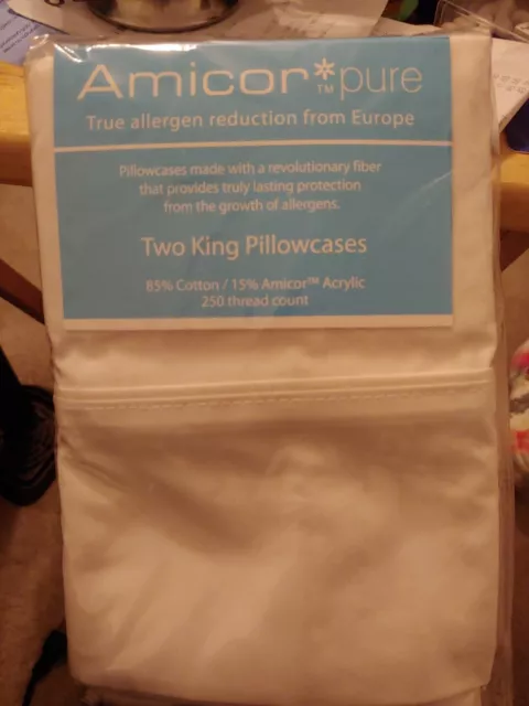 Fundas de almohada de colección AMICOR PURE TRUE reducción de alérgenos Europa 2 King EE. UU. 250 hilo