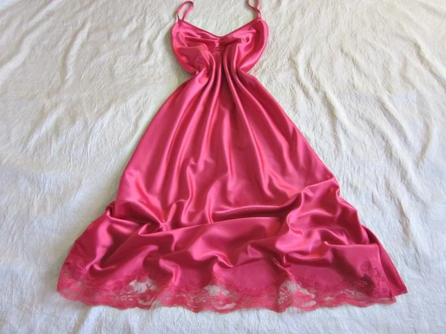 Camicia da notte slinky raso rosso raso pieno pizzo M 34-37-ish cravatta da notte NUOVA