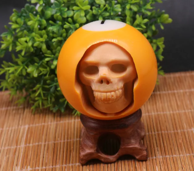 146g Hand Carved! Head Human Skull in Billiard Pool Ball Billiard + stand