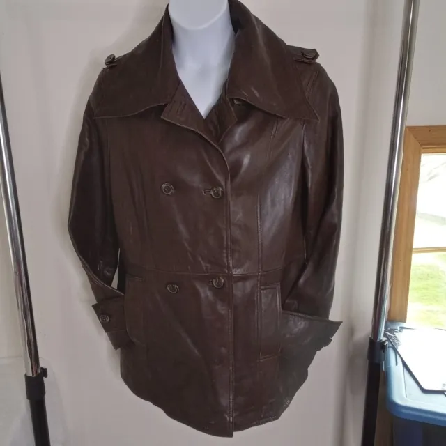 Calvin Klein Leather Blazer Jacket Women's XL Brown Button Down Preppy Casual