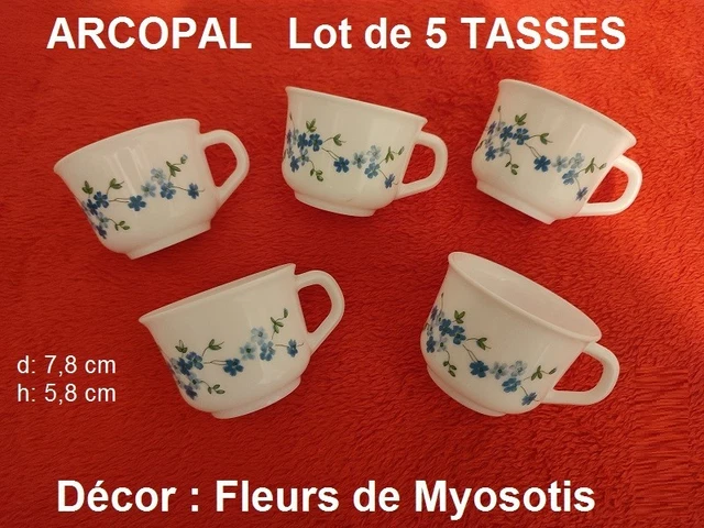 Lot vintage 5 assiettes à dessert ARCOPAL - décor fleurs