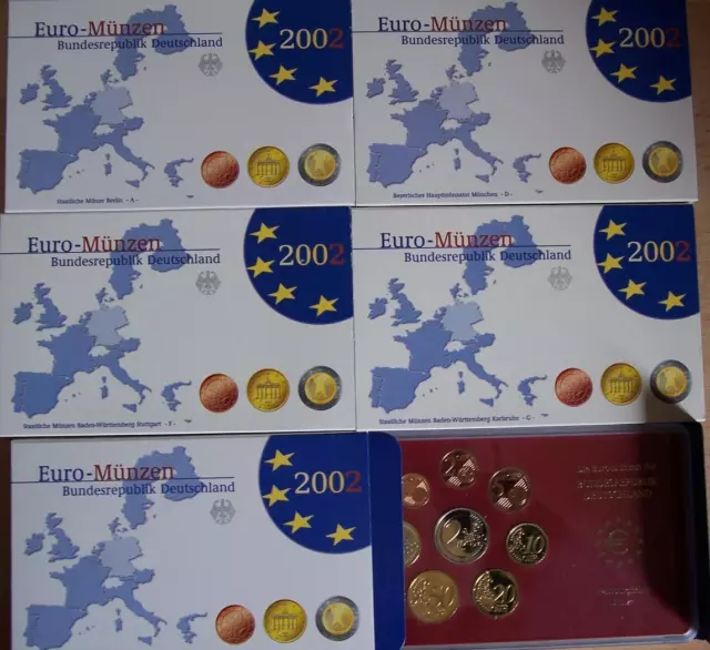 BRD Euro Kursmünzensatz KMS 2002 A,D,F,G,J komplett PP