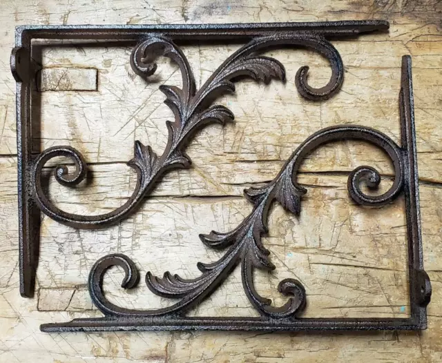 2 Cast Iron Antique Style HUGE VINE IVY Brackets Garden Braces Shelf Bracket HD