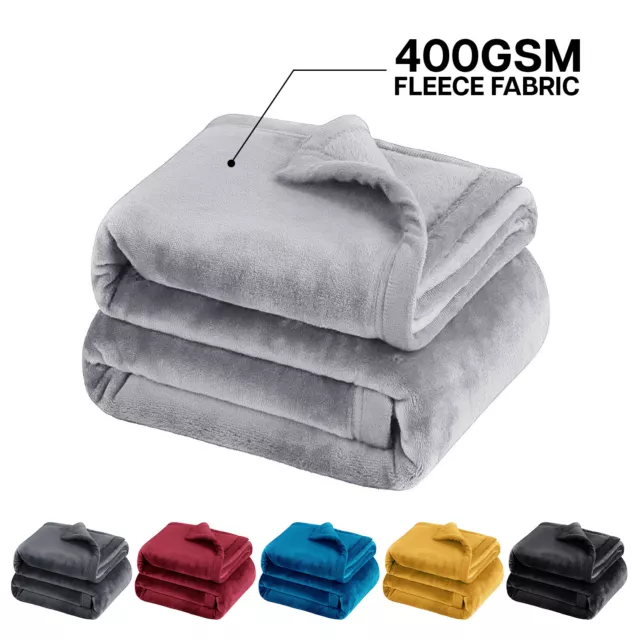 Large Plush Fleece Throw Super Soft Reversible Twin Queen Size Sofa Bed Blankets