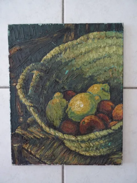 Ancien tableau Edouard Domenech Farre 1953 HST Nature morte oranges et citrons