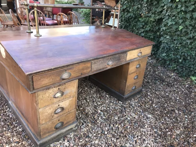 19th Century Mahogany Double Partners 9 Drawer Banking Desk Sloped COURIER DETAI