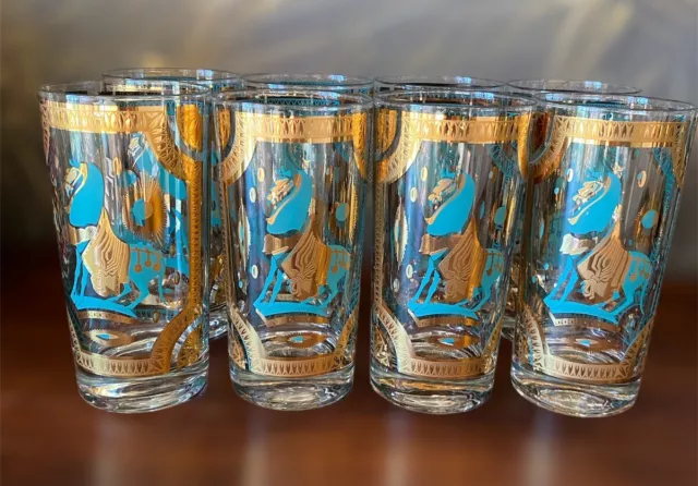 3 Vtg Fred Schafer Mid Century Modern Caged Blown Glass Cups Glasses Vase  Set