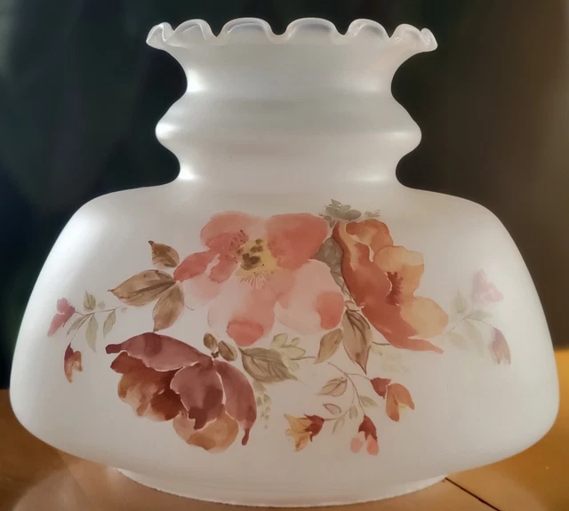 Vintage GWTW Frosted Floral Hurricane Oil / Electric Glass Lamp Shade 8.50" Tall