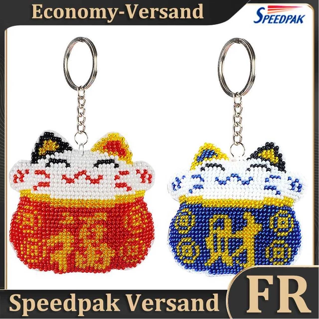 Backpack Key Chain DIY Bead Cross Stitch Fortune Cat Needlework Embroidery Craft