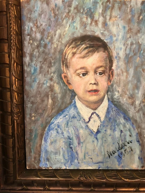 Ritratto di bambino - olio su compensato firmato Nardari - anno 1957