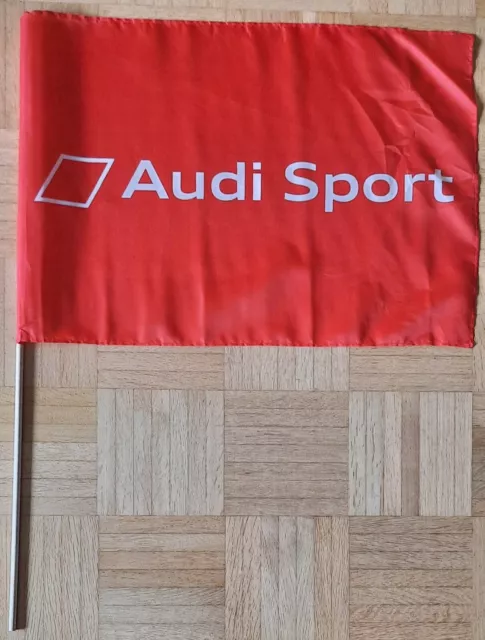 A U D I  MOTORSPORT-FAHNE/FLAGGE (ROT) MIT HOLZSTOCK (ca.77cm) -FAHNE 60x41 cm