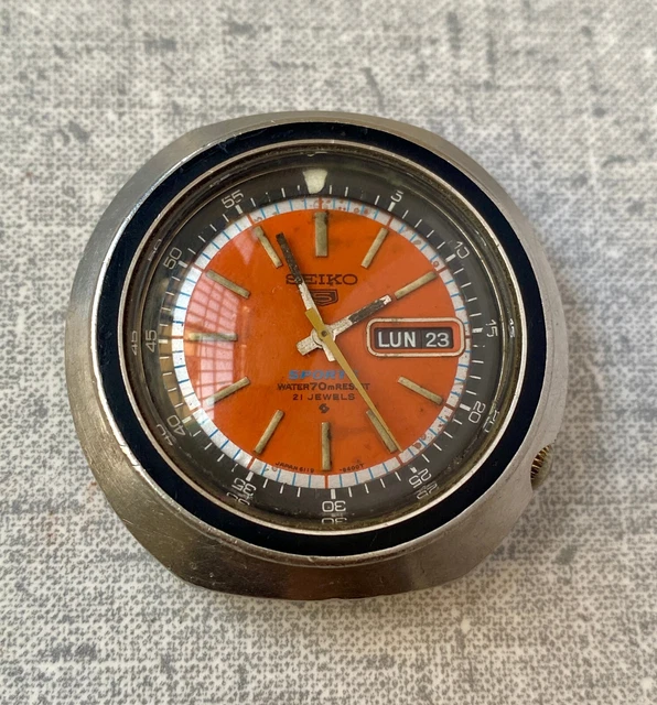 Seiko 5 Sports 6119-6400 Automatic Vintage Men’s Watch 21 Jewels Orange Dial