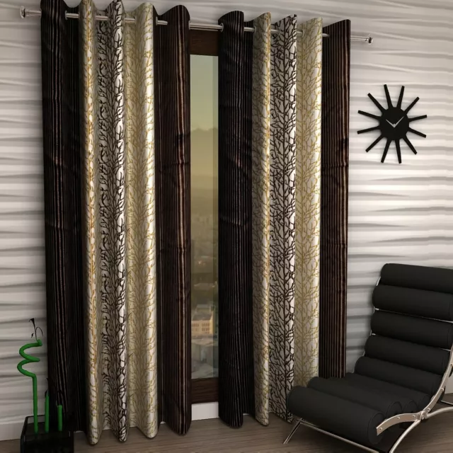 Abstract 2 Piece Eyelet Polyester Door Curtain Set - 7ft, Brown