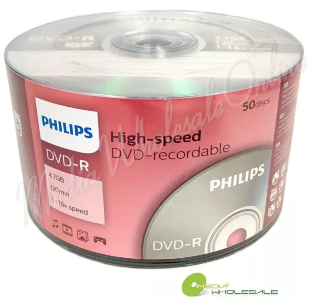 100 PHILIPS Blank 16X DVD-R DVDR Branded Logo 4.7GB Media Disc