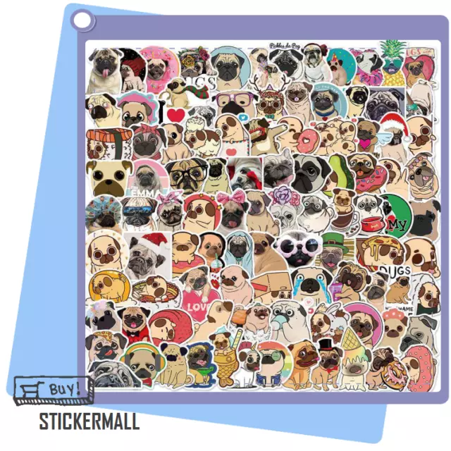 100pcs Pug Dog Animals Waterproof Vinyl Decal Bomb Stickers Skateboard Bottle