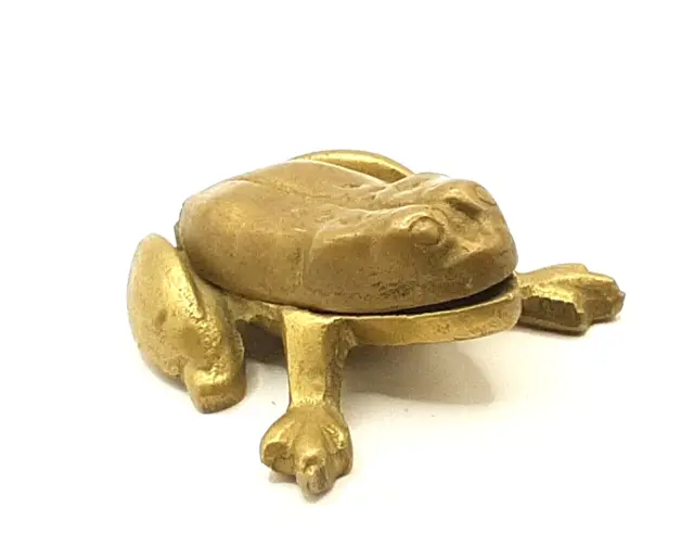 Vtg Brass Frog Hinged Lid Trinket Box Ashtray Match Holder Paper Weight Taiwan