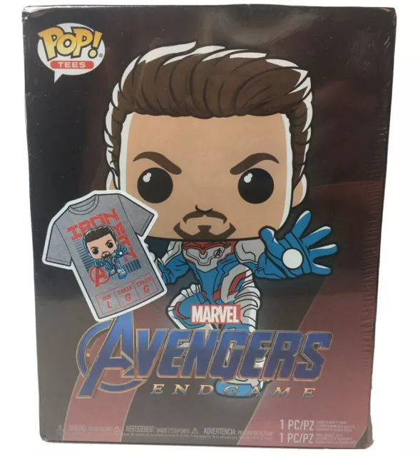 Funko POP Tees Marvel Avengers Endgame Iron Man Sz L T-shirt & Bobble Head NIB