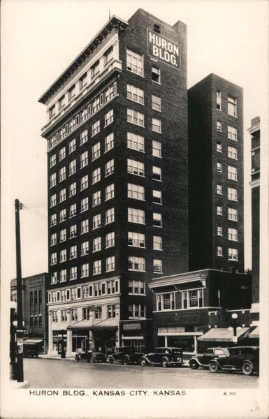 RPPC Kansas City,KS Huron Building Wyandotte County Real Photo Post Card Vintage
