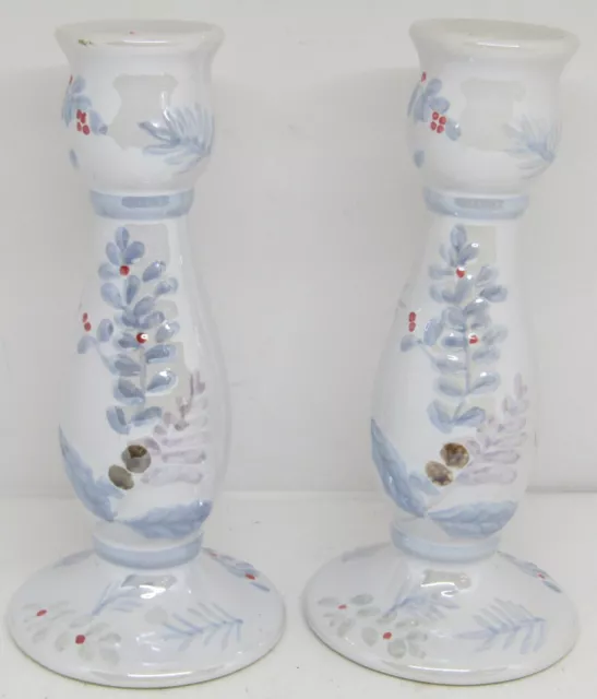 Pfaltzgraff Ceramic Winterfrost 9" Candle Sticks, Set of 2.