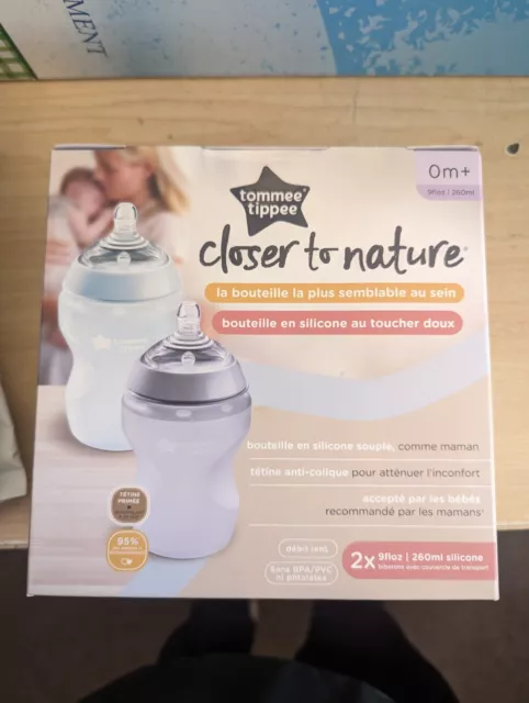 Tommee Tippee Closer To Nature Soft Feel Silicone Baby Bottle (9oz, 2 Count,blue