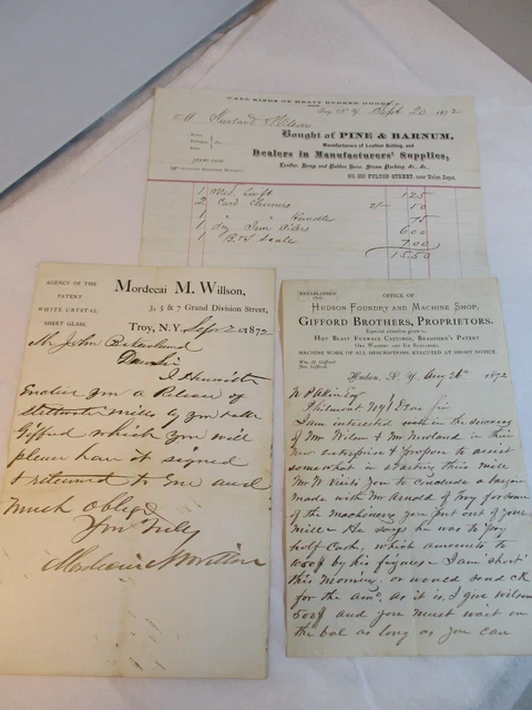 Vintage Antique Lot Old 1872 Purchase Receipts Billheads Troy Hudson NY New York 6
