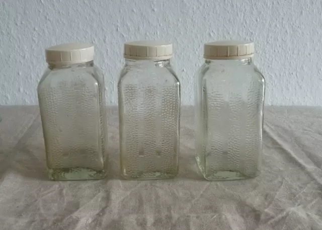 3 alte Vorratsgläser DDR Pressglas Vorrat Glas Dose Bakelit Deckel  G & F