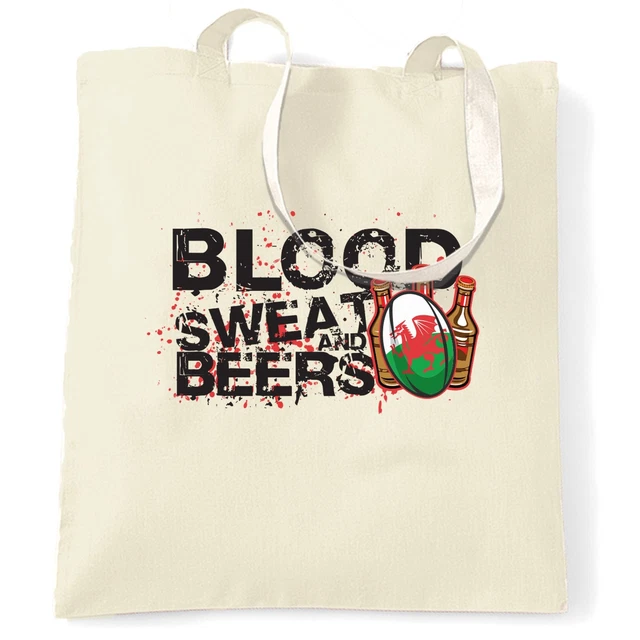 Borsa tote Galles Rugby Supporters sangue, sudore e birre appassionato di sport Sei Nazioni